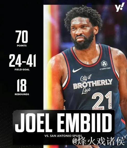 美媒:恩比德上次比今晚得分更高是在对阵马刺时爆砍70分 美媒:恩比德上次比今晚得分更高是在对阵马刺时爆砍70分